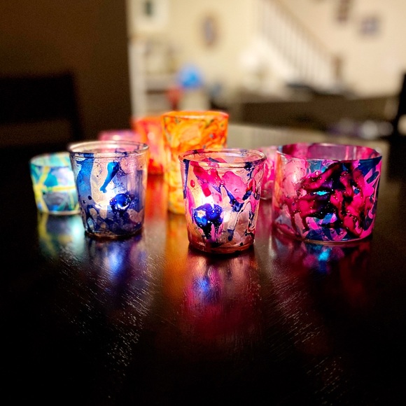 Marbled Colorful Votive Candle Holder Handmade - Picture 4 of 6